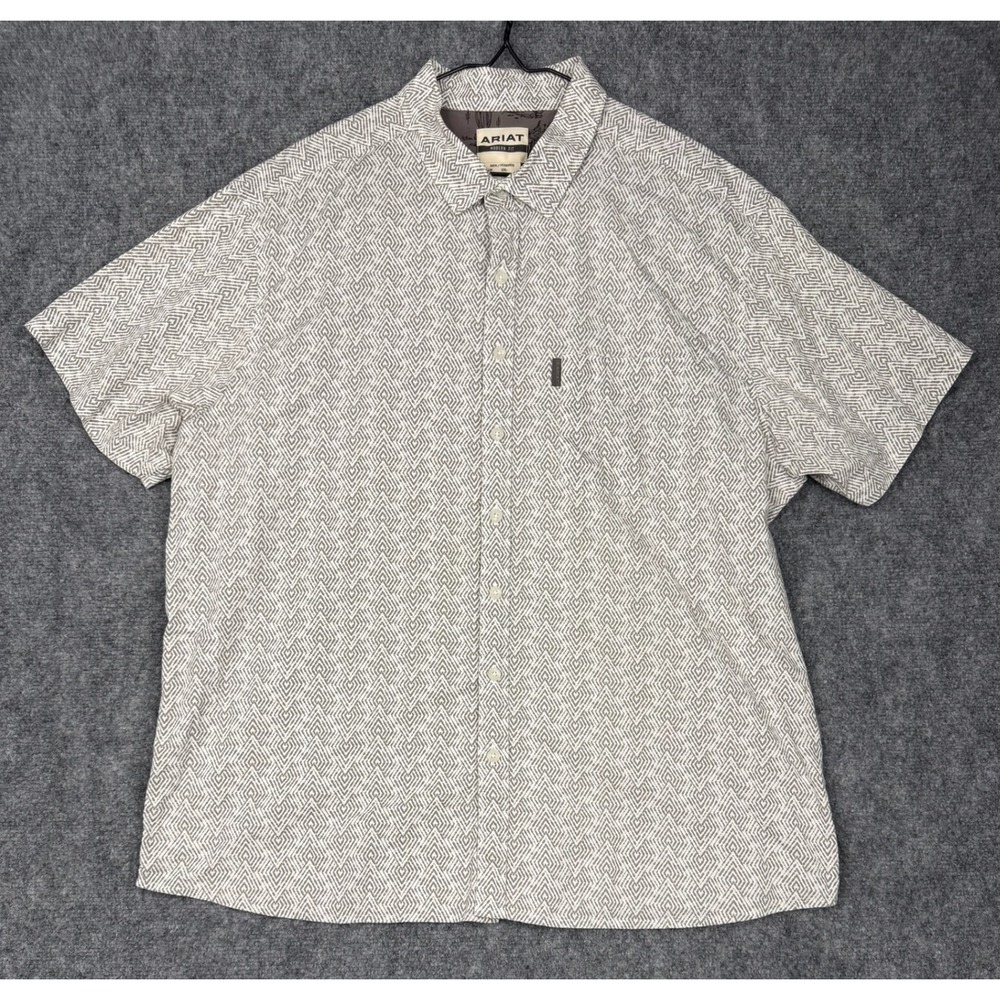 Ariat Modern Fit Mens XXL Short Sleeve Button Down Shirt Grey Geometric Diamond